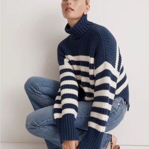 Madewell Navy and Cream Striped Turtleneck Sweater